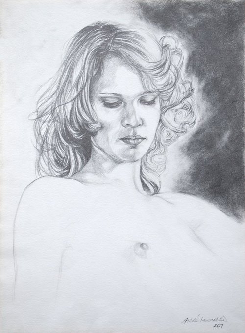 Girl In Greens Drawing II by Andre Leonard