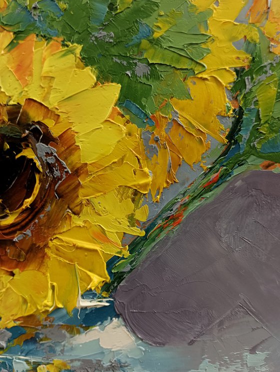 Still life, sunflowers oil painting.