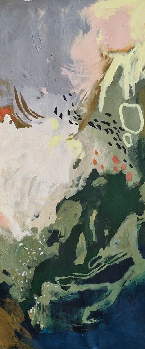 "Lake sound" Abstract green pink blue oil art by Yana Sagan