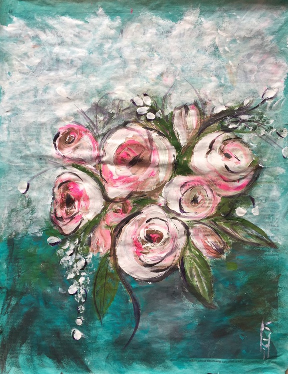 Pink Roses Ii Acrylic On Newspaper Nature Art Fl Artfinder