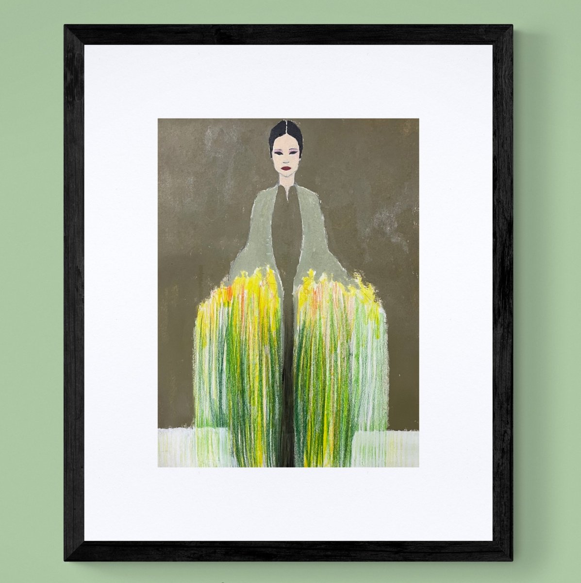 Abstract Portrait Painting By Gela Mikava, 17 X 20, Girl With A Bouquet, Original Artwork