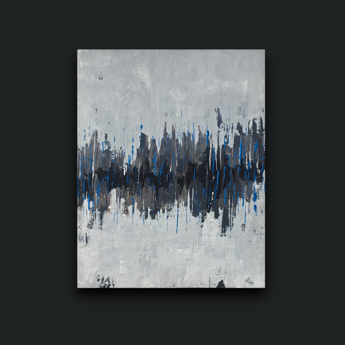 Rainy Greys with Electric Blue - Abstract Painting by Matthew Withey