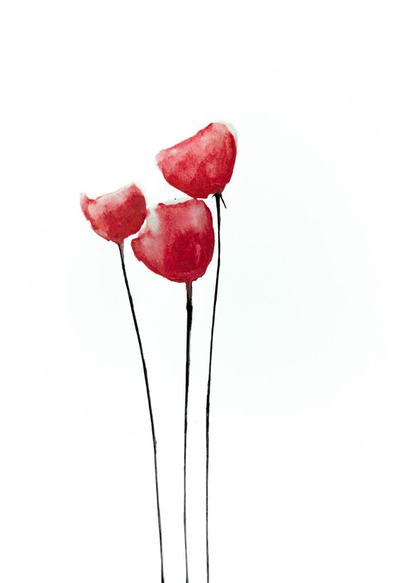 Poppies. Set of 3 Floral Artworks.