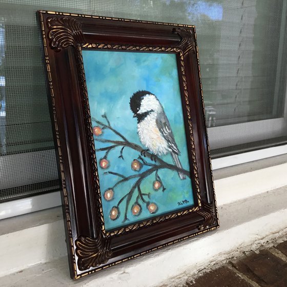 Chickadee # 45 - oil 7X5 canvas