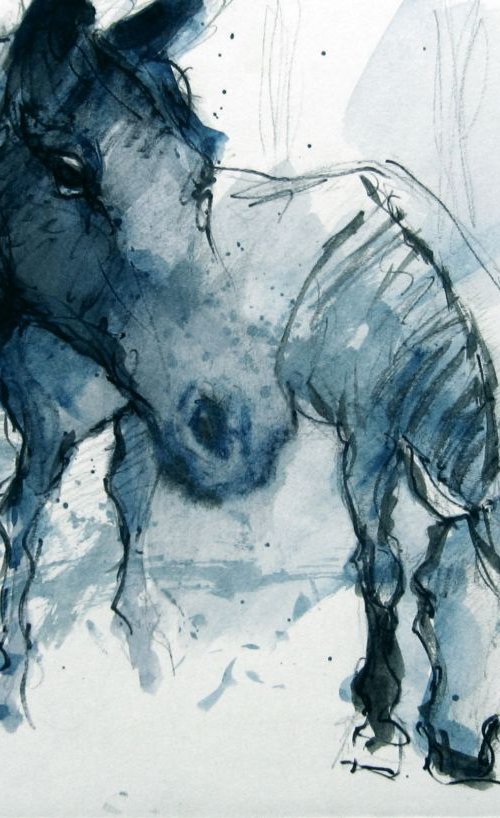 Horses in blue II by Goran Žigolić Watercolors