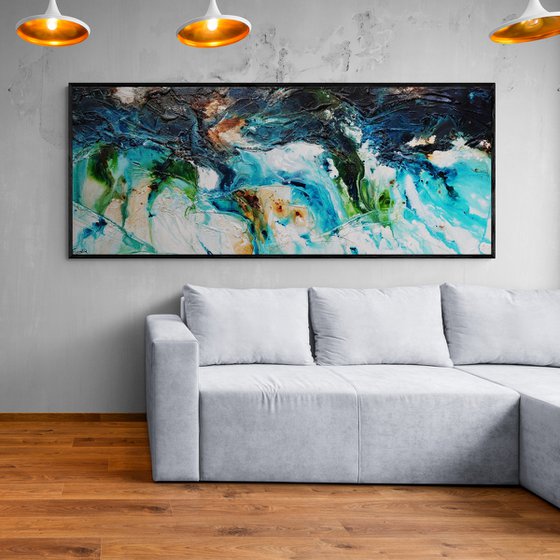 Turquoise Element 200cm x 80cm Green Teal Textured Abstract Art