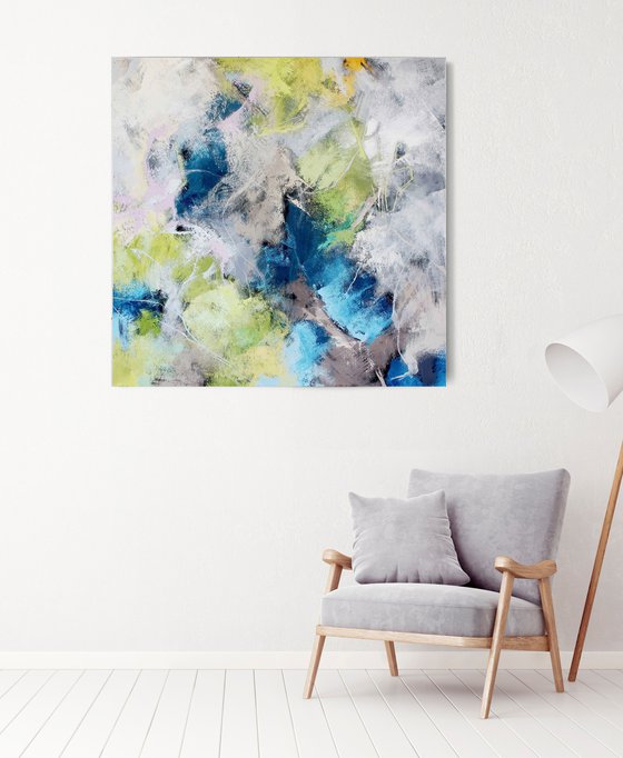 "World map" Blue green white abstract art