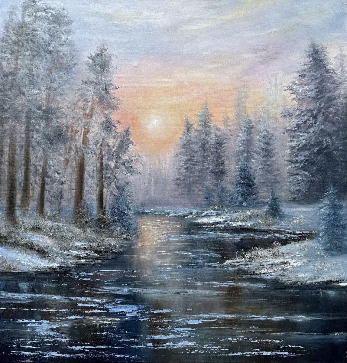 Impressionistic Landscape Oil Painting By Tanja Frost, 31 X 31", Reflections In Hues Of Love, Original Artwork