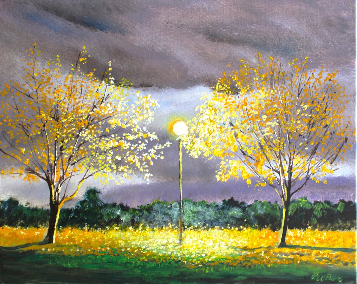 Impressionistic Landscape Oil Painting By Rod Bere, 20 X 16", On The Road To Autumn, Original Artwork