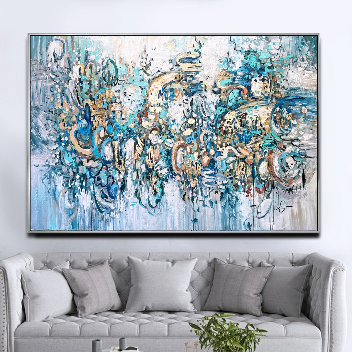 Abstract Acrylic Painting By Lana Guise, 49 X 33", Shimmering Deep, Original Artwork