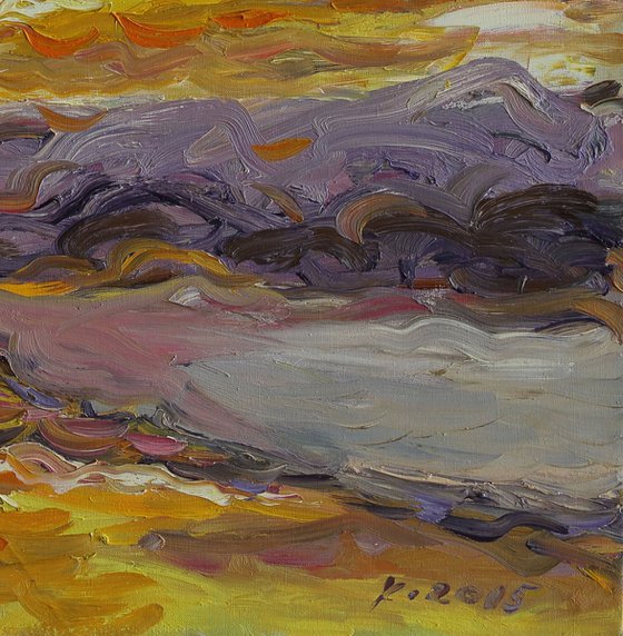 SEASCAPE. STATE OF MIND - landscape, original oil painting, one of a kind, plein air artwork, water ocean, indian sun, waves, beach, hot, sunrise 97x107