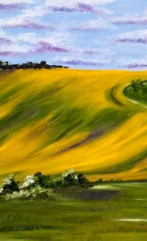 Tuscany Painting Landscape Original Art Sunflower Field Oil Artwork Home Wall Art 20 by 14" by Halyna Kirichenko by Halyna Kirichenko
