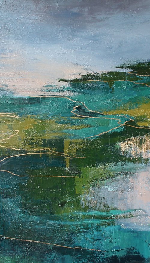 "North 2" green gold abstract landscape by Solomia Shara