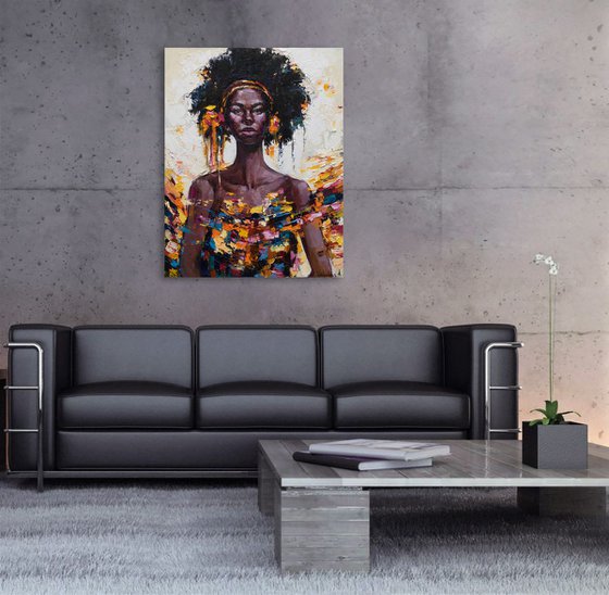 African Queen portrait painting  - Original oil painting