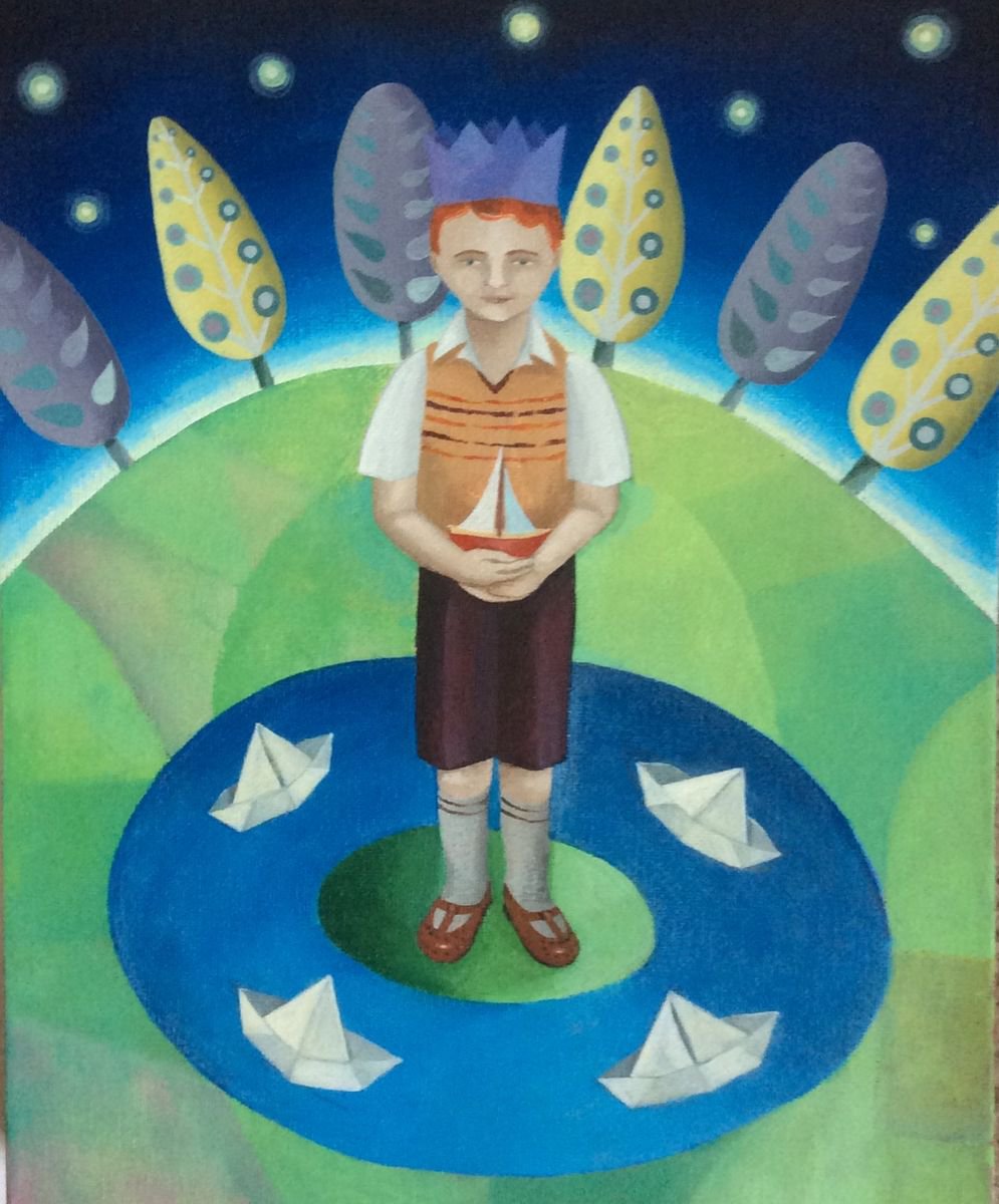 Boy and the paper boats. by Lesley  Saddington