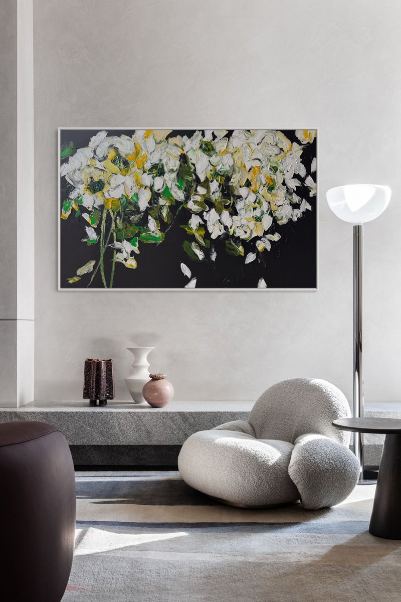 Impressionistic Botanical Acrylic Painting By Tetiana Hutsul, 61 X 37", Breath Of The Universe/ Floral, Original Artwork