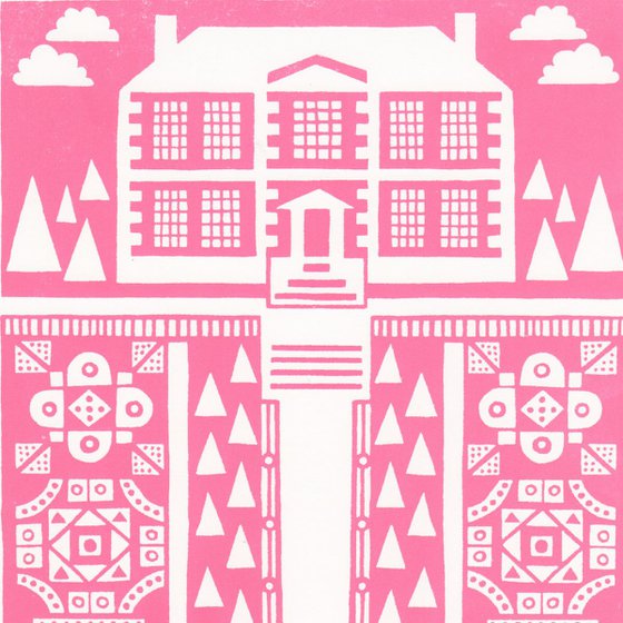 Manor Garden Screen Print A3 size in English Rose- Unframed - FREE Worldwide Delivery