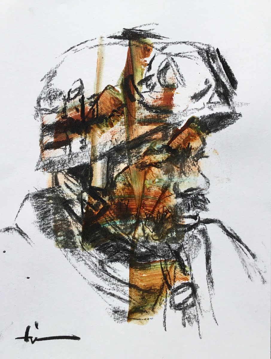 Expressive Charcoal Drawing , A Soldier By Dominique Deve, 9 X 13, Artwork For Sale On Artfinder