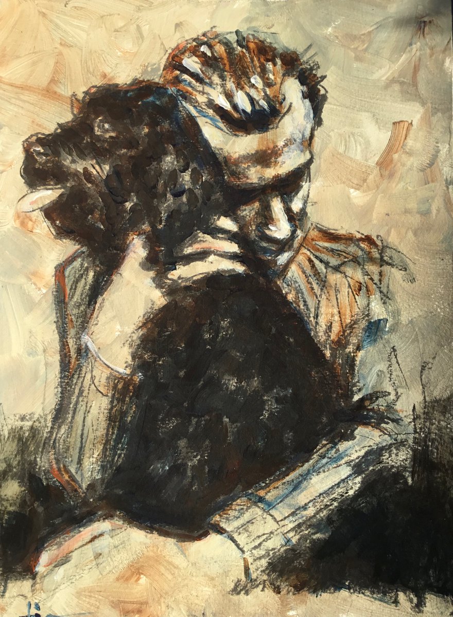 Expressive Portrait Acrylic Painting By Dominique Deve, 12 X 16, Love, Original Artwork