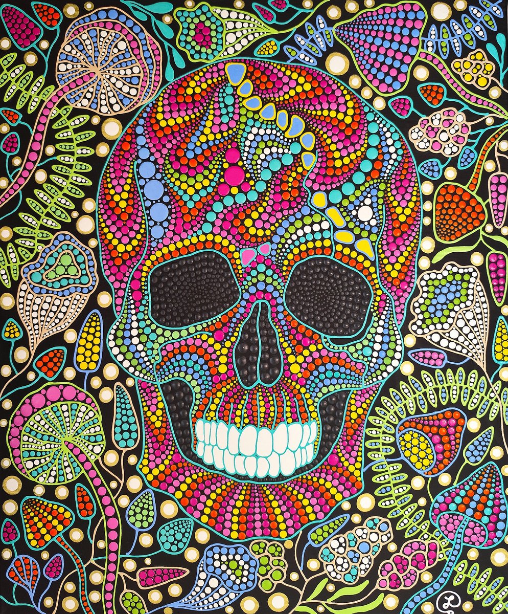 Expressive Portrait Acrylic Painting By Oxana Lazari, 20 X 24", Day Of The Dead, Original Artwork