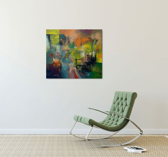 Immaterial Landscape, Home painting, Colorful art, Abstract Landscape, Blue green orange colorful oil on canvas