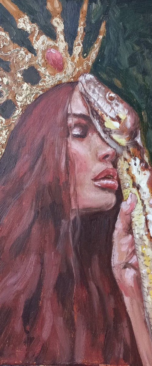 Snake Queen. Woman oil portrait. Etude style. 38 x 27 cm/ 15 x 10.6 in by Tatiana Myreeva