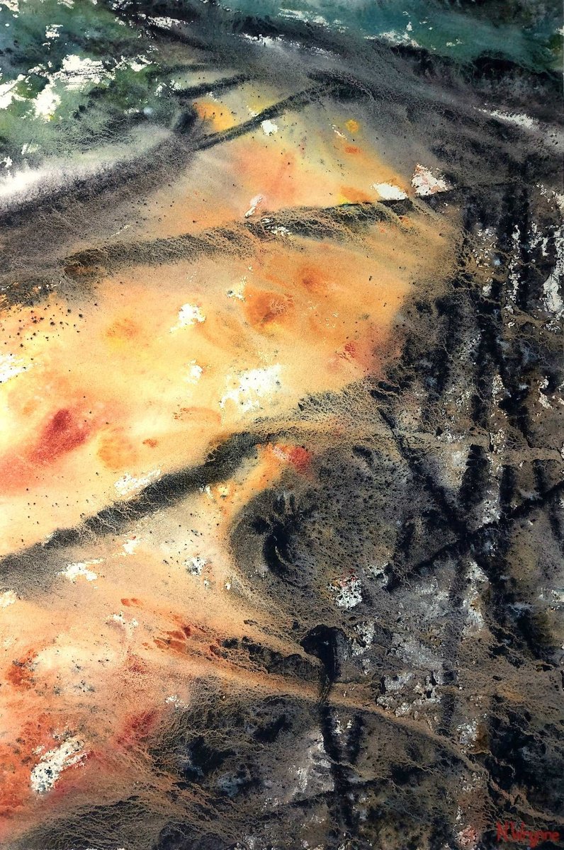 Abstract Landscape Watercolour By Neil Wrynne, 15 X 22", Through The Land, Original Artwork