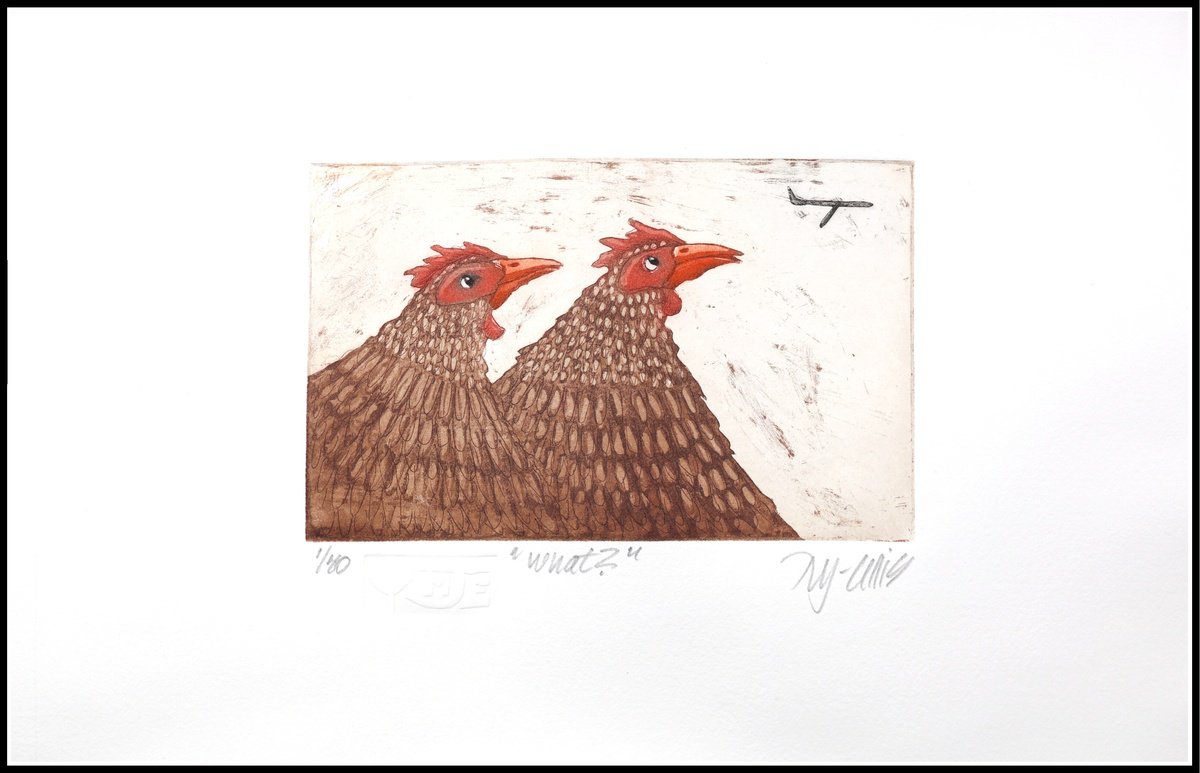 Illustrative Animal Etchings & Engravings By Mariann Johansen-Ellis, 12 X 8", What? Ii, Original Artwork