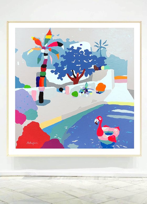 Flamingos' house (pop art, landscape)