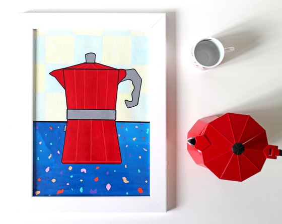 Coffee Pot In Terrazzo Kitchen Painting on A4 (Unframed) Paper