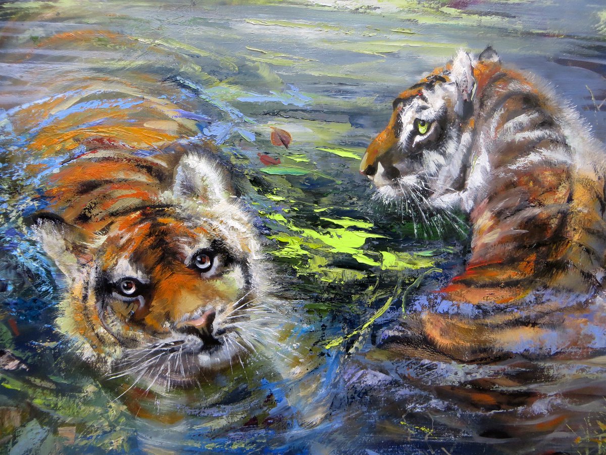 Tiger games , 90x80, oil on canvas by Olga Panina