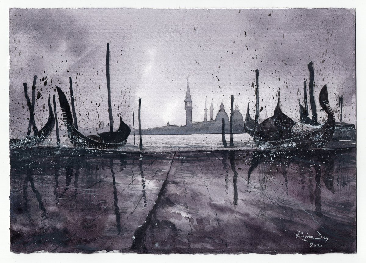 Tide at Venice in B&W by Rajan Dey
