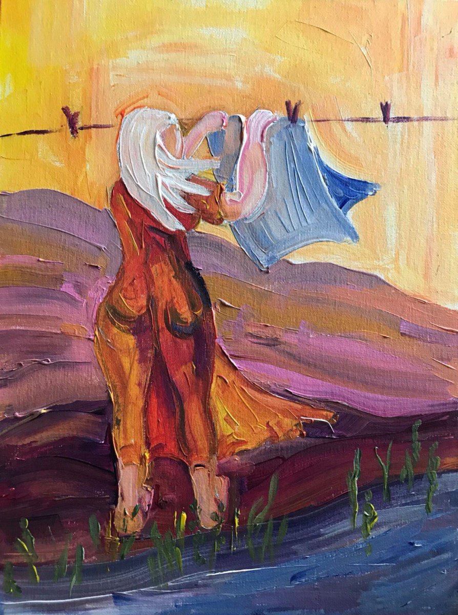 Abstract Portrait Acrylic Painting By Tetiana Pchelnykova, 12 X 16", The Wind, Original Artwork