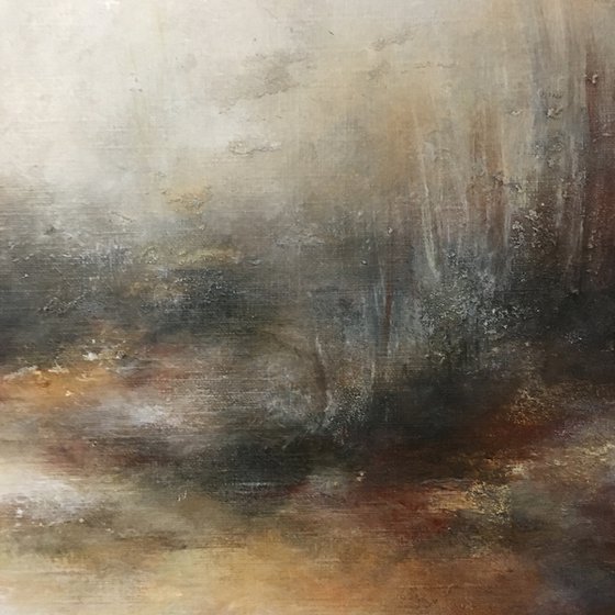 White trees 50X50 cm -  trees brown forest fog gift original oil painting riverscape original acrylic (2020)