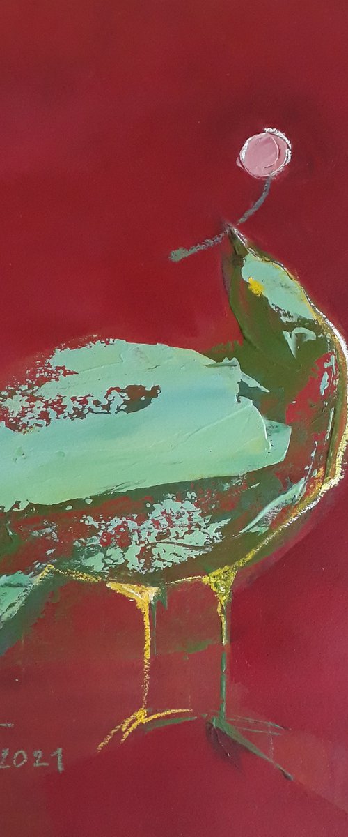 Bird with cherries. by Tatjana Auschew