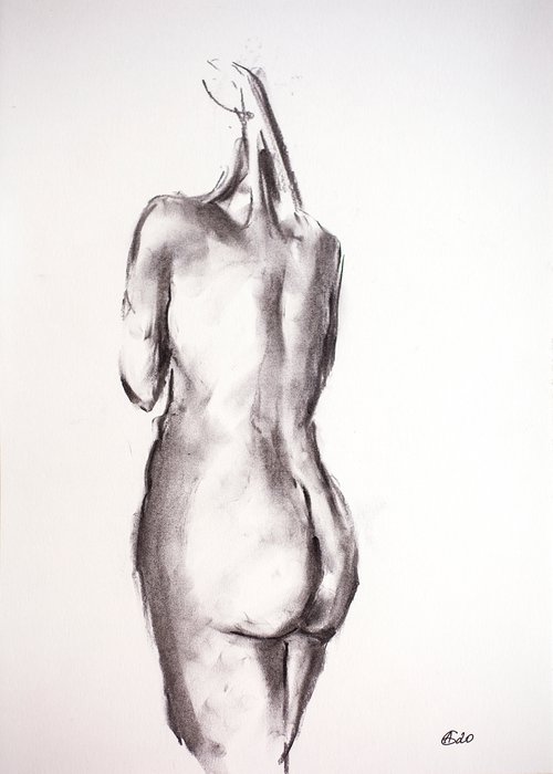 Nude in charcoal. 34. Black and white minimalistic female girl beauty body positive by Sasha Romm