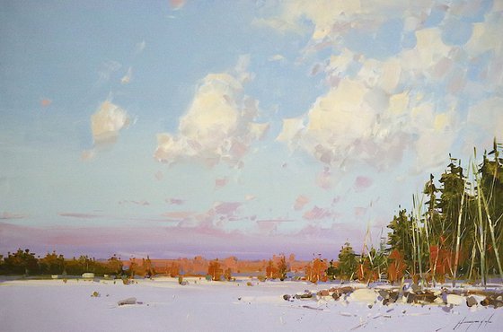 Winter in New Hampshire, oil painting, One of a kind, Signed, Handmade artwork