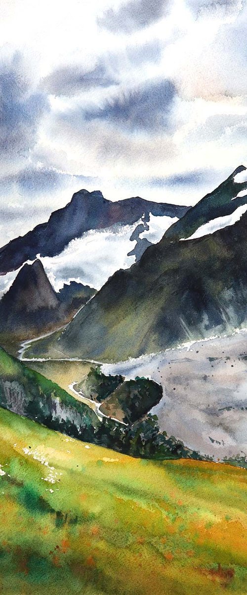 Snowy tips, Mont Blanc - Watercolor Mountains by Yana Shvets