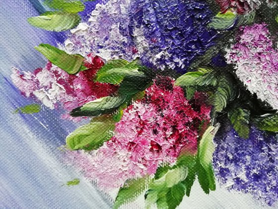 Lilac, flowers, original floral small gift idea, art for home, bedroom painting