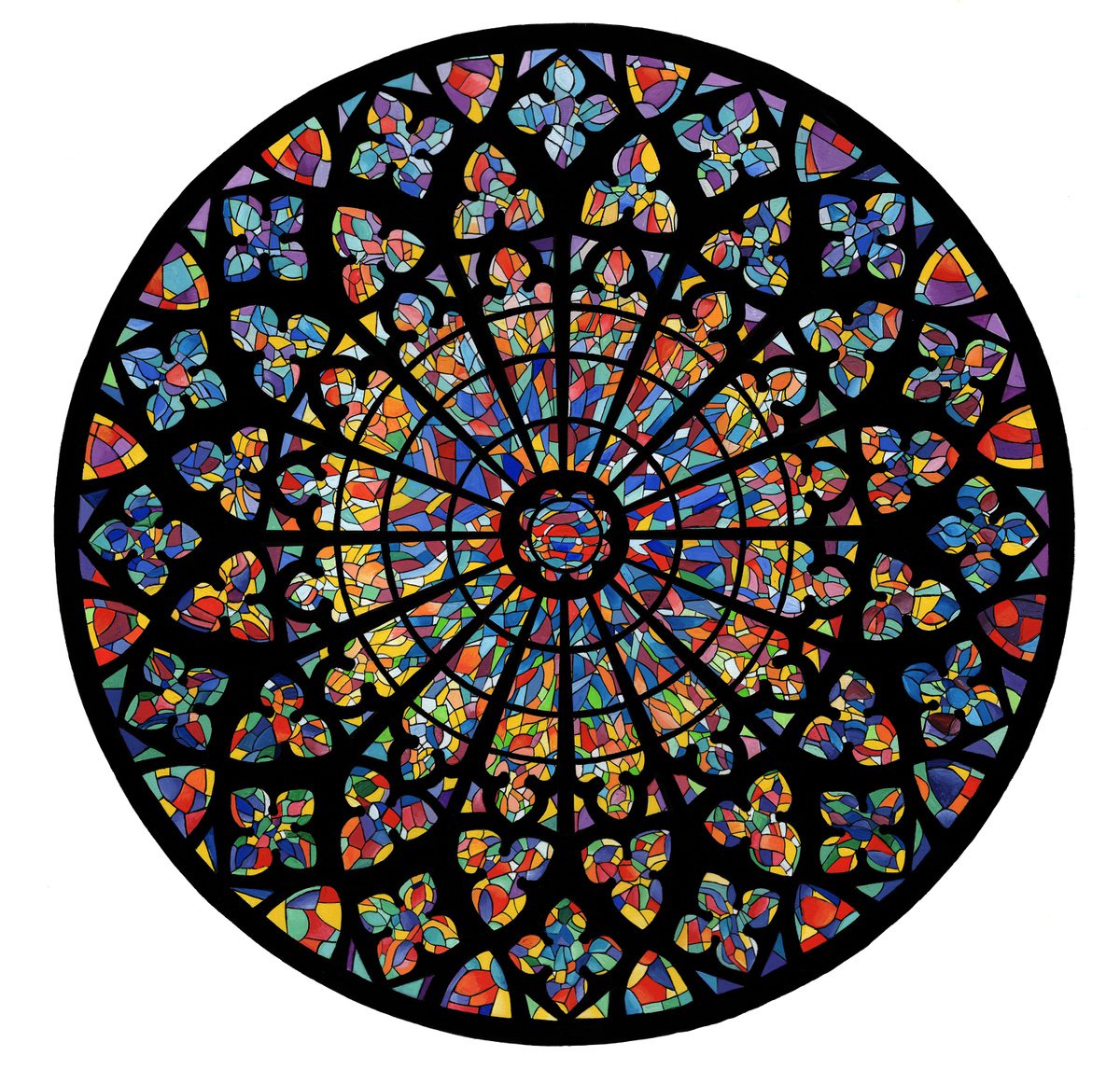 Geometric Abstract Painting By Shelley Ashkowski, 22 X 22", St Malo Cathedral Rose Window, Original Artwork