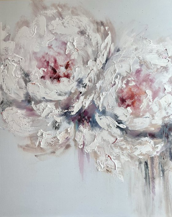 AIR KISS - Peonies. White. Tenderness. Ease. Charm. Abstraction. Pastel shades.