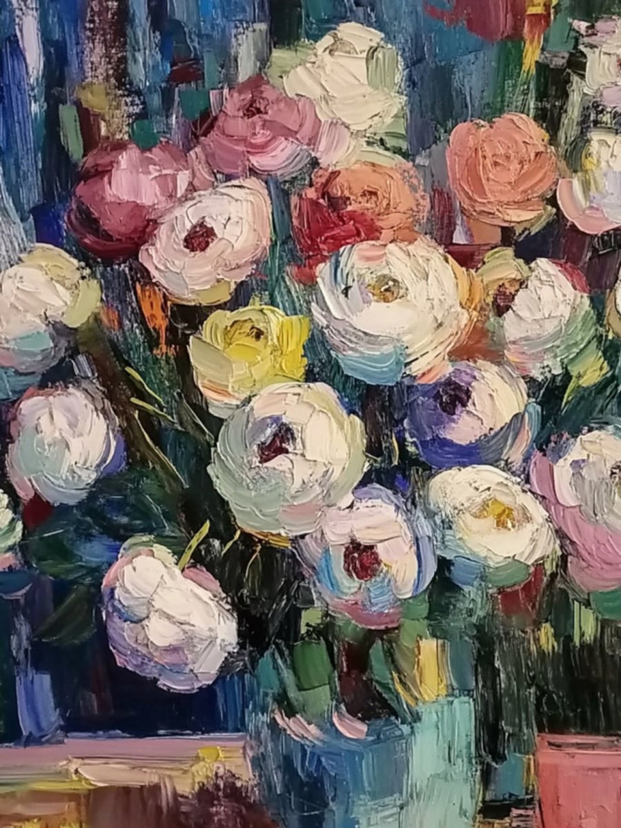 Impressionistic Botanical Print By Elena Avanesova, 24 X 31, Flowers In A Vase, Original Artwork