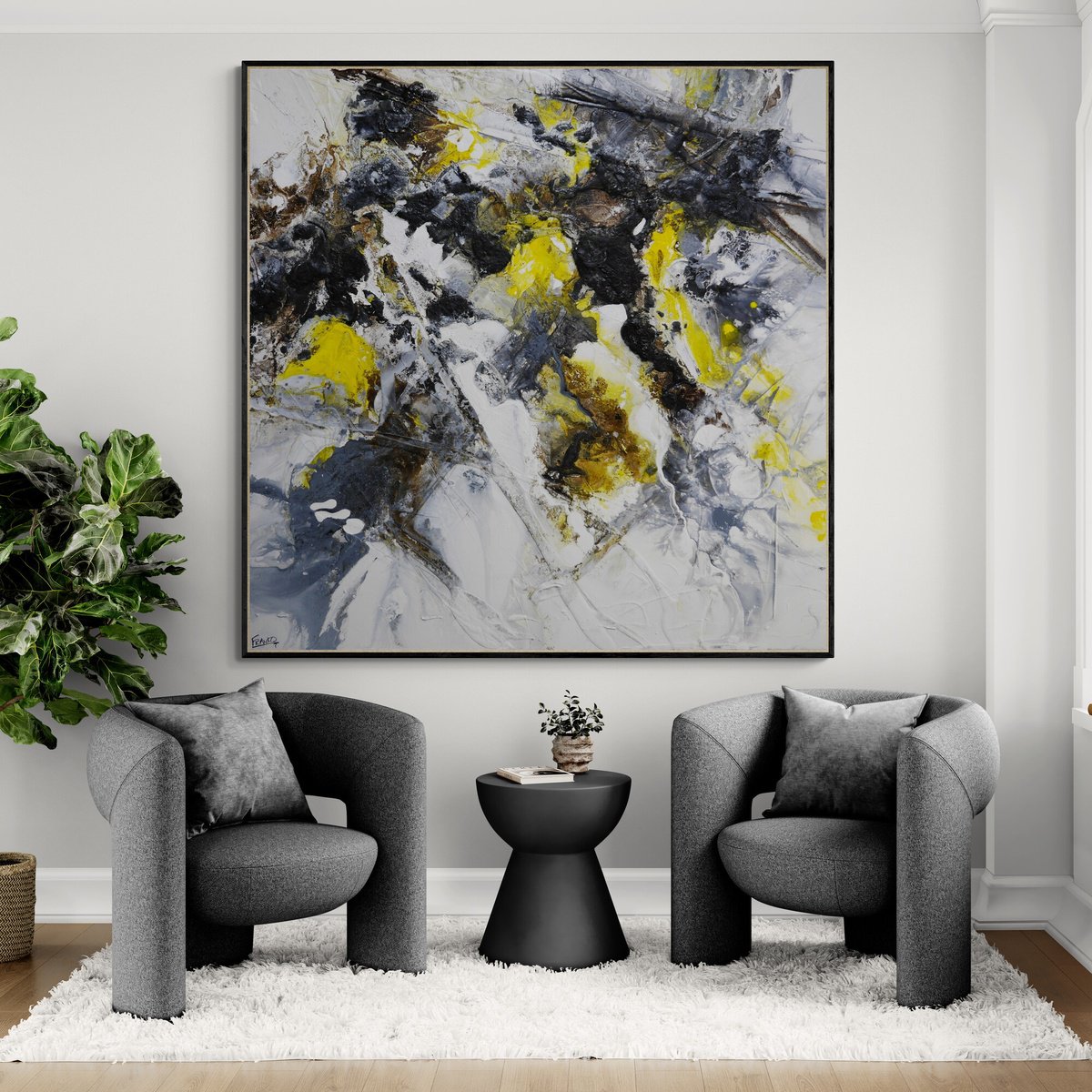 Abstract Acrylic Painting By Franko, 59 X 59, Organically Yellow, Original Artwork