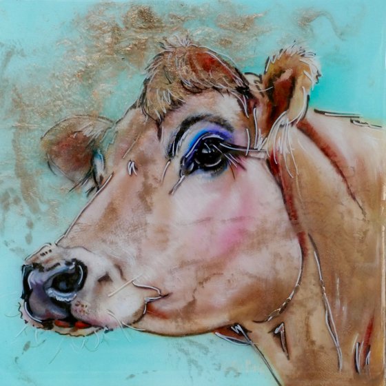 Mooovie Star - Jersey Cow original oil painting, Resin