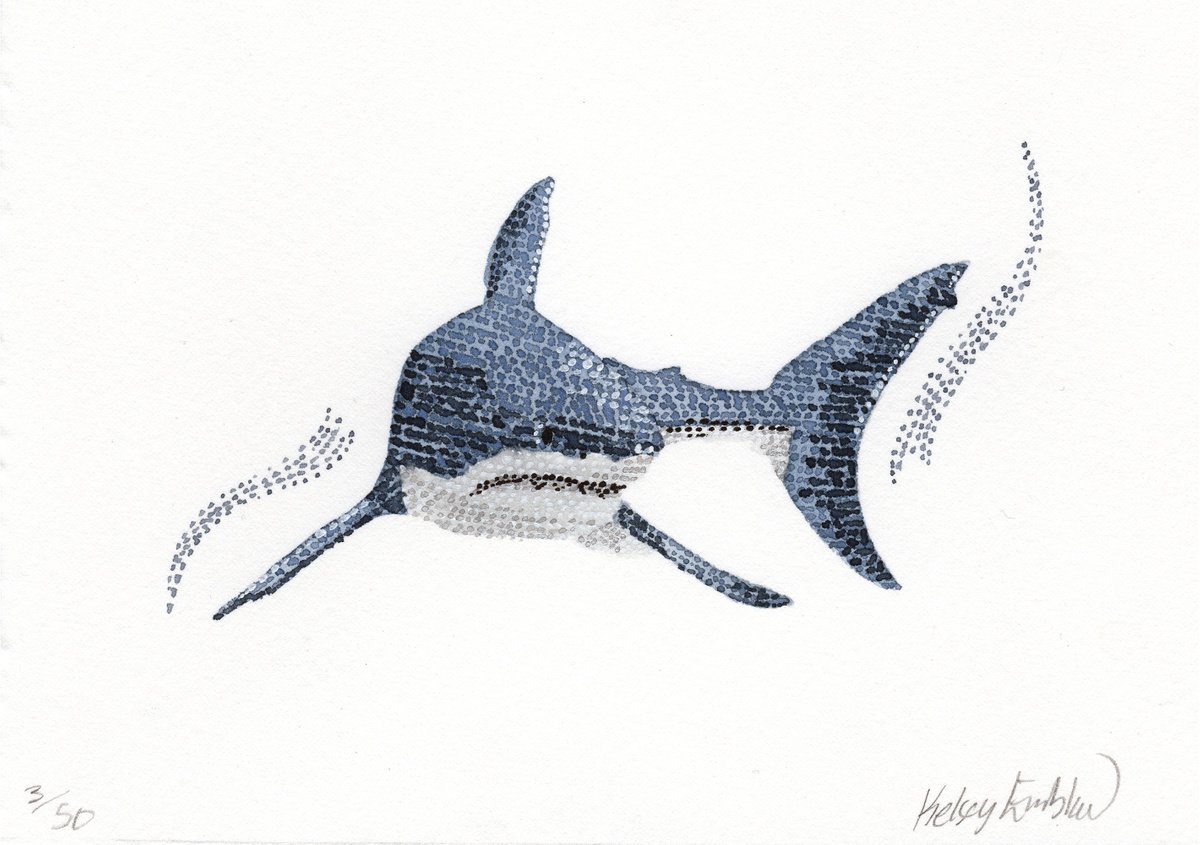 Original Great White Shark Watercolour 4.1 x 5.8 inch by Kelsey Emblow