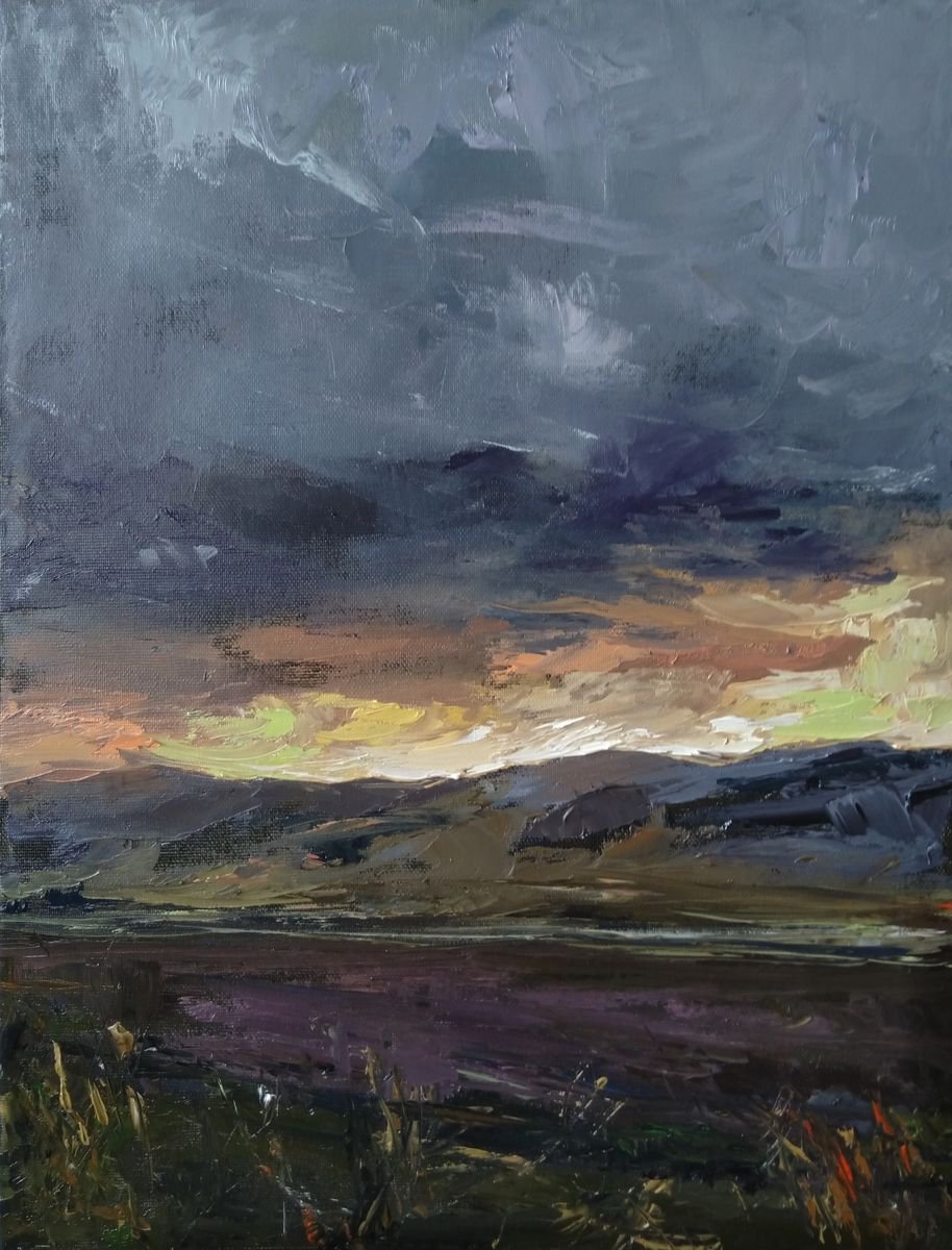 Crazy weather (30x40cm, oil painting, ready to hang, impressionistic landscape) by Kamsar Ohanian