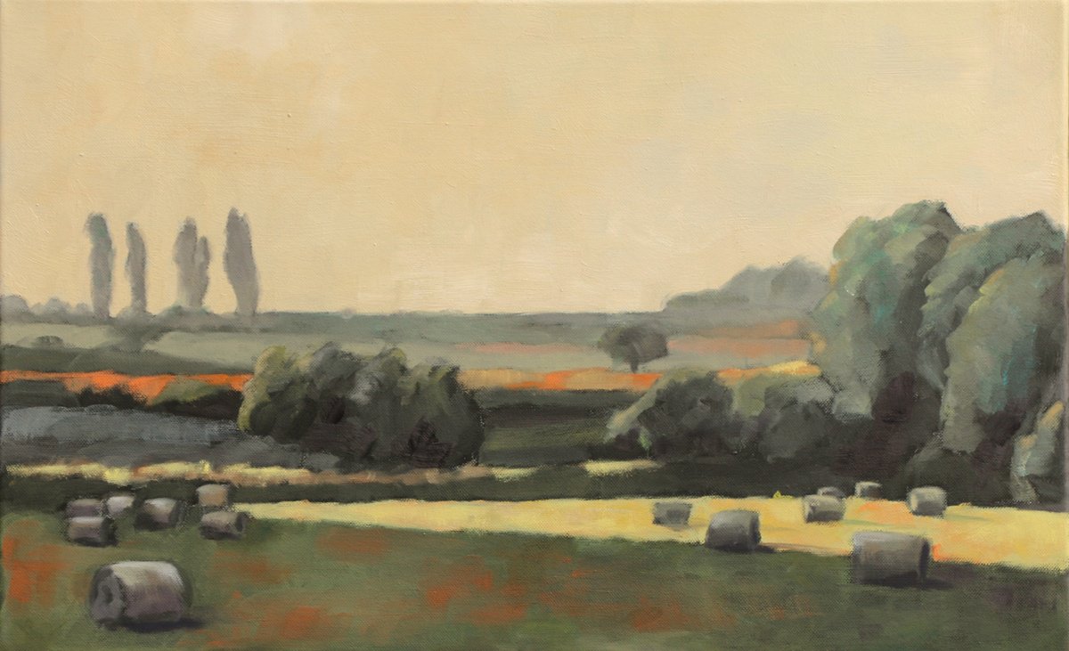 Impressionistic Landscape Oil Painting By Thomas Lengler, 22 X 13", Tuscan Light In Wetterau, Original Artwork