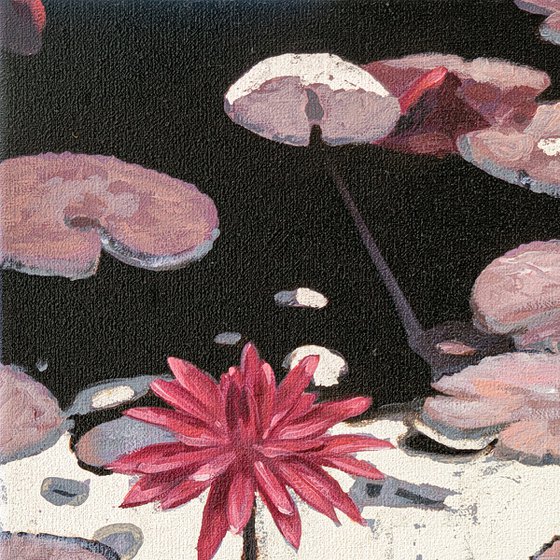 WATER LILIES, NO. 6 | ORIGINAL OIL SILVER LEAF PAINTING CANVAS