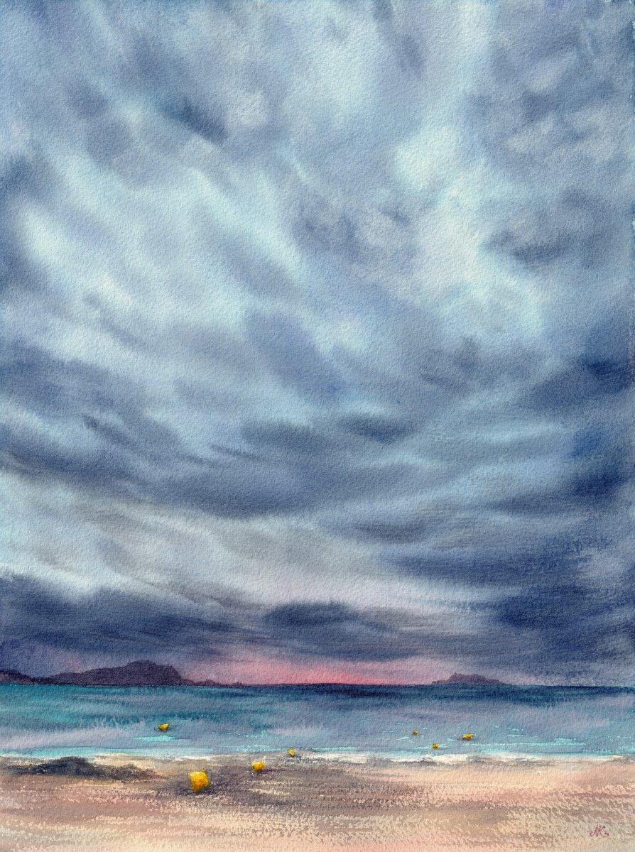 Impressionistic Landscape Watercolour By Kateryna Nazarenko, 9 X 12", After Dark, Original Artwork