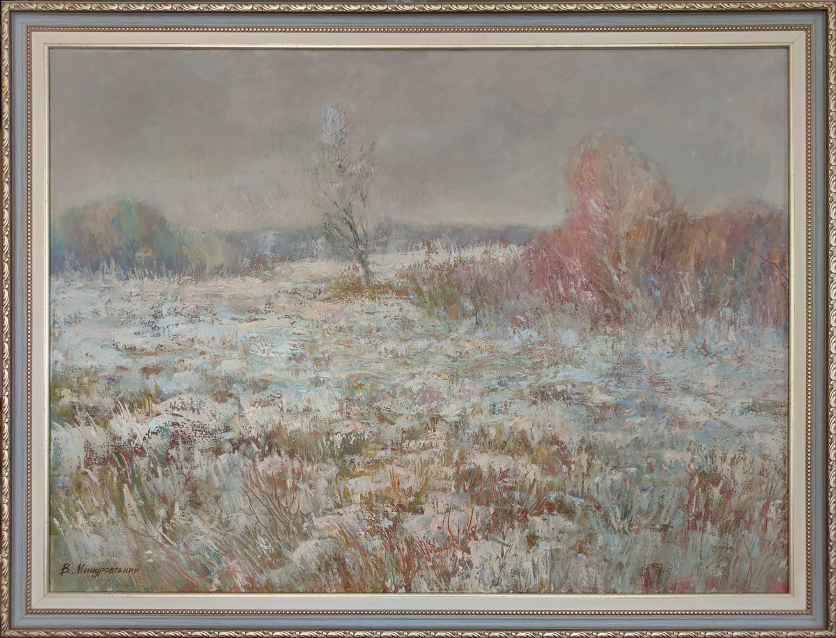 Impressionistic Landscape Oil Painting By Viktor Mishurovskiy, 31 X 24", Dreamy December, Original Artwork